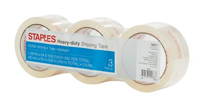 Staples Heavy Duty Packing Tape, 1.88 x 54.6 yds., Clear, 3/Pack (52192)