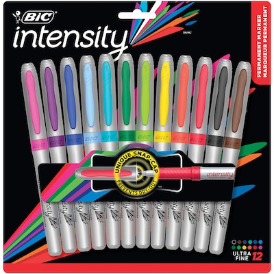 BIC Intensity Permanent Markers, Ultra Fine Point, Assorted, 12/Pack  (33290) | Quill.com