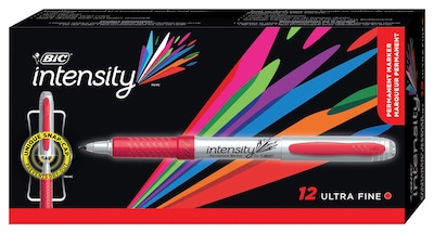 BIC Intensity Permanent Markers, Ultra Fine Tip, Red, 12/Pack (GPMU11RD)