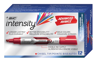 BIC Intensity Advanced Tank Dry Erase Markers, Chisel Tip, Red, 12/Pack (GELIT11-RED)