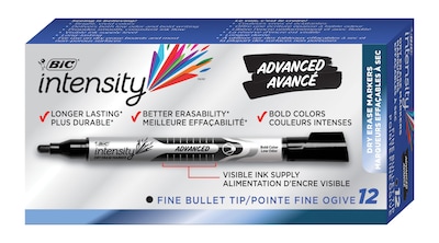 BIC Intensity Advanced Dry Erase Markers, Bullet Tip, Black, 12/Pack (GELIP11-BLK)