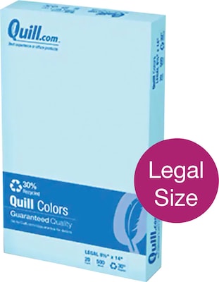 Quill Brand® 30% Recycled Multipurpose Paper, 20 lbs., 8.5 x 14, Blue, 500 sheets/Ream (720573)