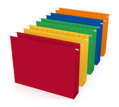 Staples Reinforced Box Bottom Hanging File Folders, 2 Expansion, 1/5-Cut Tab, Letter Size, Assorted