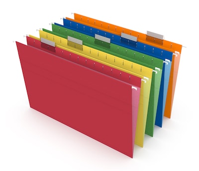 Staples Heavy Duty Hanging File Folders, 1/5-Cut Tab, Legal Size, Assorted Colors, 25/Box (345001)