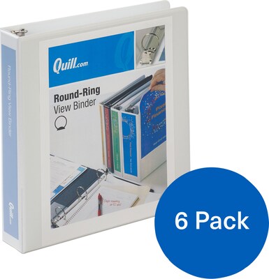 Quill Brand® 1-1/2 inch Round Ring, View Binder, White, 6/Pack (72215WE)