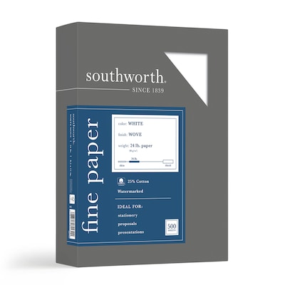 Southworth Fine Paper, 8.5 x 11, 24 lb., Wove-Finish, White, 500/Box (404C)