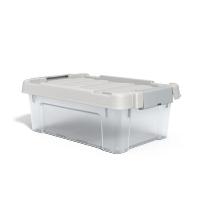 Iris 12 Qt. Stack and Pull Clear Storage Box with Lid in Gray
