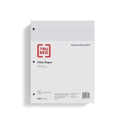 TRU RED™ College Ruled Filler Paper, 8.5 x 11, White, 400 Sheets