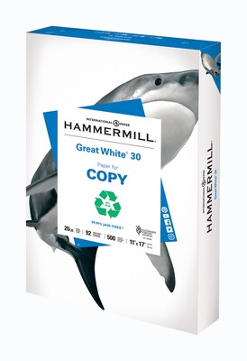 Photo 1 of Hammermill Great White 30% Recycled 11" x 17" Copy Paper, 20 lbs., 92 Brightness, 500/Ream (86750)