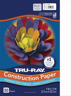 Tru-Ray 9 x 12 Construction Paper, White, 50 Sheets (P103026)