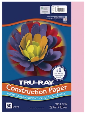 Tru-Ray 9 x 12 Construction Paper, Pink, 50 Sheets (P103012)