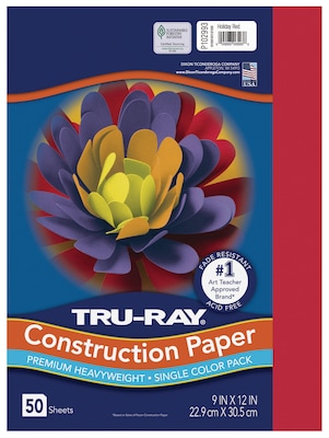 Tru-Ray 9 x 12 Construction Paper, Holiday Red, 50 Sheets (P102993)