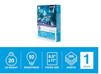 Xerox Vitality 8.5 x 11 Multipurpose Paper, 20 lbs., 92 Brightness, 500 Sheets/Ream (3R02047PY)