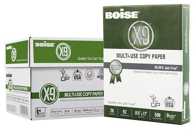 Boise X-9 8.5 x 11 Multipurpose Paper, 20 lbs., 92 Brightness, 500 Sheets/Ream, 5 Reams/Carton (CA