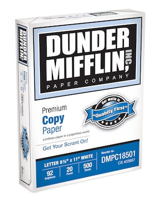 Dunder Mifflin 8.5 x 11 Premium Copy Paper, 20 lbs., 92 Brightness, 500  Sheets/Ream (112358)