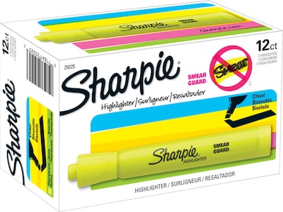 Sharpie Tank Highlighter, Chisel Tip, Fluorescent Yellow, Dozen (25025)