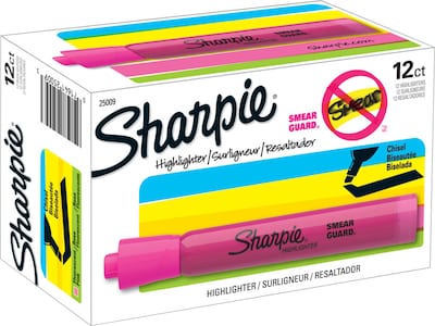 Sharpie Tank Highlighter, Chisel Tip, Pink, Dozen (25009)