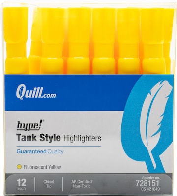 Quill Brand® Tank Style Highlighters, Chisel Tip, Fluorescent Yellow, Dozen (10401-QCC)