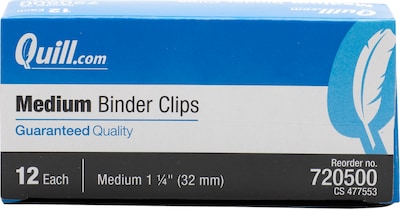 Quill Brand® Medium Binder Clips, 5/8 Capacity, 12/Box (720500-QCC)