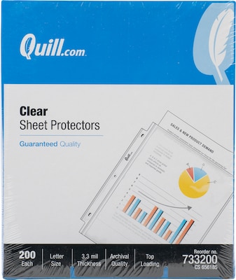 Quill Brand® Top-Loading Heavyweight Sheet Protectors, 8-1/2 x 11, Clear, 200/Box (733200)