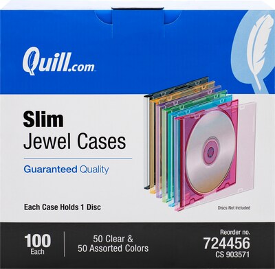 Quill Brand® Slim Jewel Cases for Discs, Assorted,  100/BX (11072-CC)