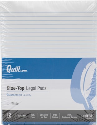 Quill Brand® Glue-Top Legal Pad, 8-1/2 x 11,  Wide Ruled, White, 50 Sheets/Pad, 72/Carton (RP811WC