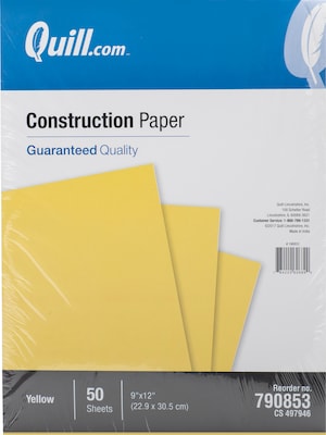 Quill Brand® 9 x 12 Construction Paper, Yellow, 50 Sheets/Pack (790837)