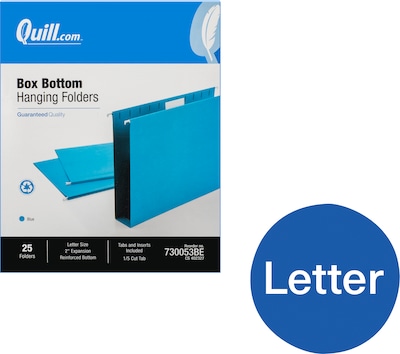 Quill Brand® Box Bottom Hanging File Folders, 2" Expansion, Letter Size,  Blue, 25/Box (730053BE) | Quill.com