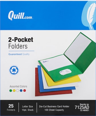 Quill Brand® 2-Pocket Folders, Assorted, 25/Box