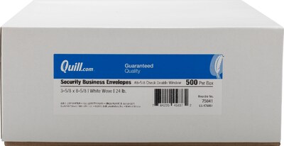 Quill Brand Gummed Security Tinted #8 Double Window Envelope, 3 5/8" x 8 5/8", White, 500/Box (69741 / 70727)