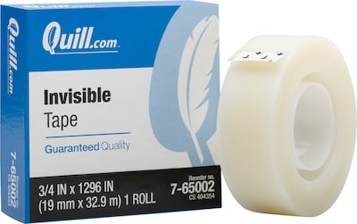 Quill Brand® Invisible Tape, Matte Finish, 3/4" x 36 yds., Single Roll (70016028949)