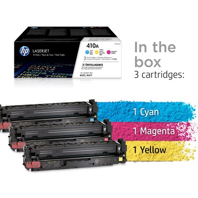 HP 410A (CF251AM) Toner Cartridges Cyan/Magenta/Yellow Standard Yield  3/Pack | Quill.com