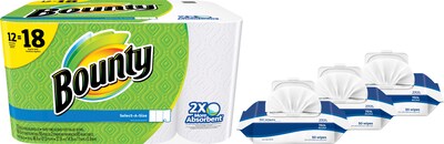 Buy 1 Bounty Select-A-Size 2-Ply Kitchen Paper Towels 83 Sheets/Roll, 12 Rolls/CT, Get 3 75% Ethyl Alcohol Wipes 50/PK FREE