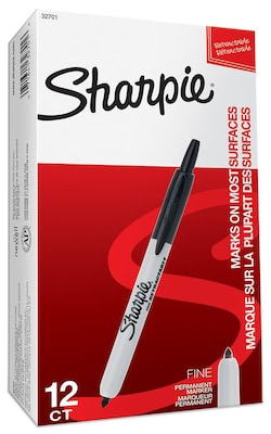 Sharpie Retractable Permanent Markers, Fine Tip, Black, 12/Pack (32701)