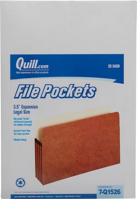 Quill Brand® Reinforced File Pocket, 3 1/2 Expansion, Legal Size, Brown, 25/Box (7Q1526)