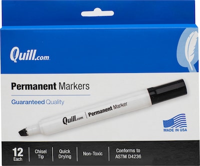 Quill Brand® Permanent Markers, Chisel Tip, Black, 12/Pack