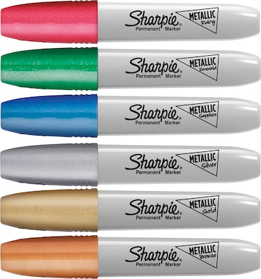 Sharpie Permanent Markers, Chisel Tip, Assorted Metallic, 6/Pack