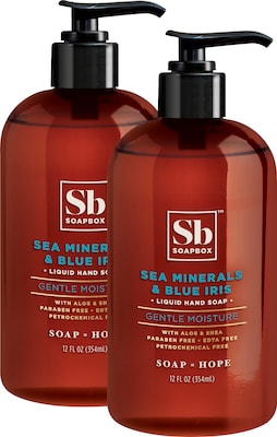 SOAPBOX Liquid Hand Soap, Sea Minerals/Blue Iris, 12 Fl. Oz, 2 Each