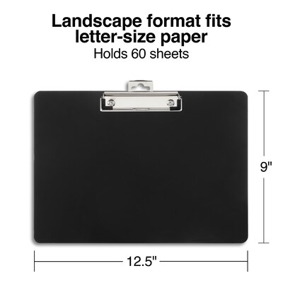 Staples® Pastic Landscape Clipboard, Letter Size, 8.8" x 12.4", Black (28526)