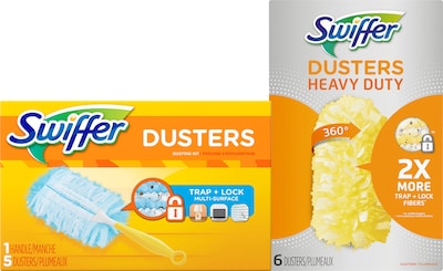 Swiffer Dusters Starter Blend Kit PLUS Heavy Duty Duster Cloth Refills, Yellow, 6/Pack