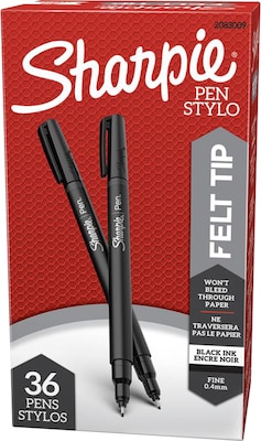 Sharpie Felt Pen, Fine Point, 0.4mm, Black Ink, 36/Box (2083009) | Quill.com