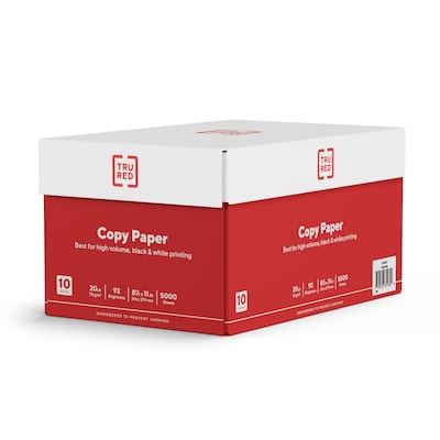 TRU RED™ 8.5" x 11" Copy Paper, 20 lbs., 92 Brightness, 500 Sheets/Ream, 10  Reams/Carton (TR56958) | Quill.com