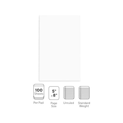 Staples Notepads, 5" x 8", Unruled, White, 100 Sheets/Pad, Dozen Pads/Pack  (ST57329) | Quill.com