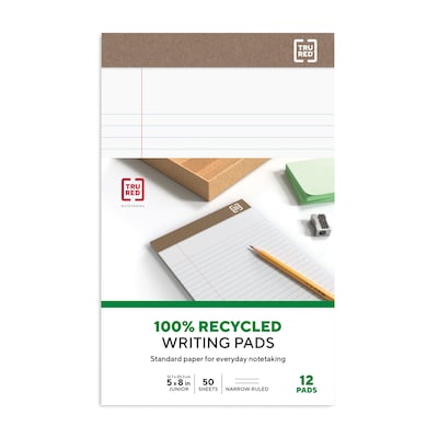 TRU RED™ Notepad, 5" x 8", Narrow Ruled, White, 50 Sheets/Pad, Dozen Pads/Pack (TR58181)
