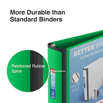 Staples® Better 2" 3 Ring View Binder with D-Rings, Green (19937)