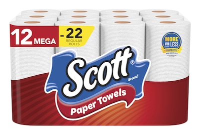 Scott Choose-A-Sheet Kitchen Roll Paper Towels, 1-ply, 102 Sheets/Roll, 12 Mega Rolls/Pack (38869/55