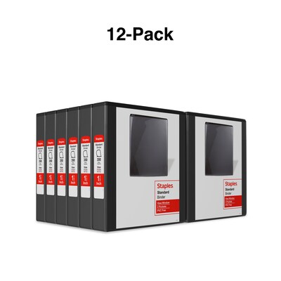 Staples® Standard 1.5" 3 Ring View Binder with D-Rings, Black, 12/Pack (26437CT)