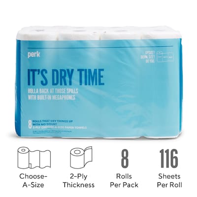 Perk™ Choose-A-Size Paper Towels, 2-ply, 116 Sheets/Roll, 8 Rolls/Pack (PK55113)
