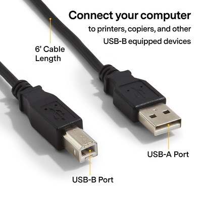 NXT Technologies™ 6 USB A Male/B Male, Black (NX29749)