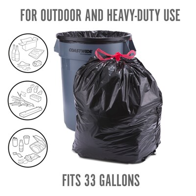 Perk Drawstring Heavy-Duty Trash Bags, 33 gal, 1.1 mil, 37 x 33, Black, 30/Box